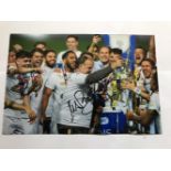 Leeds United football Marcelo Bielsa signed 12 x 8 inch trophy celebration photo. Good condition.