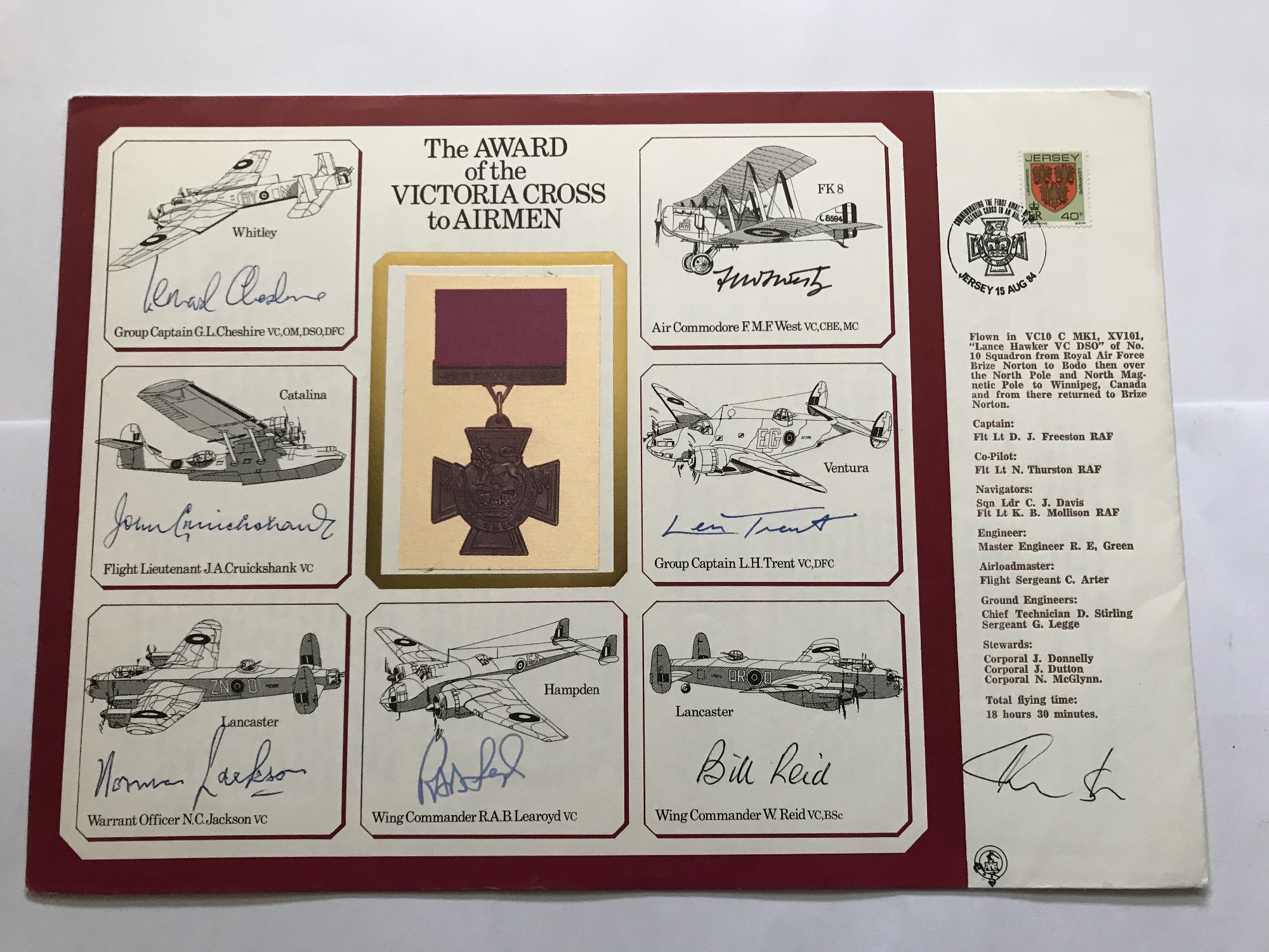 WW2 Victoria Cross multiple signed A4 DM Medal cover. Signed by Seven winners, Gp Capt Leonard