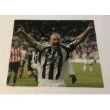 Alan Shearer signed 10 x 8 inch Newcastle football colour goal celebration photo. Good condition.