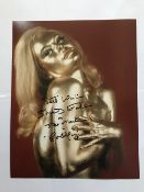 Goldfinger Shirley Eaton signed 10 x 8 inch colour photo covered in gold, she has added screen