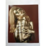 Goldfinger Shirley Eaton signed 10 x 8 inch colour photo covered in gold, she has added screen