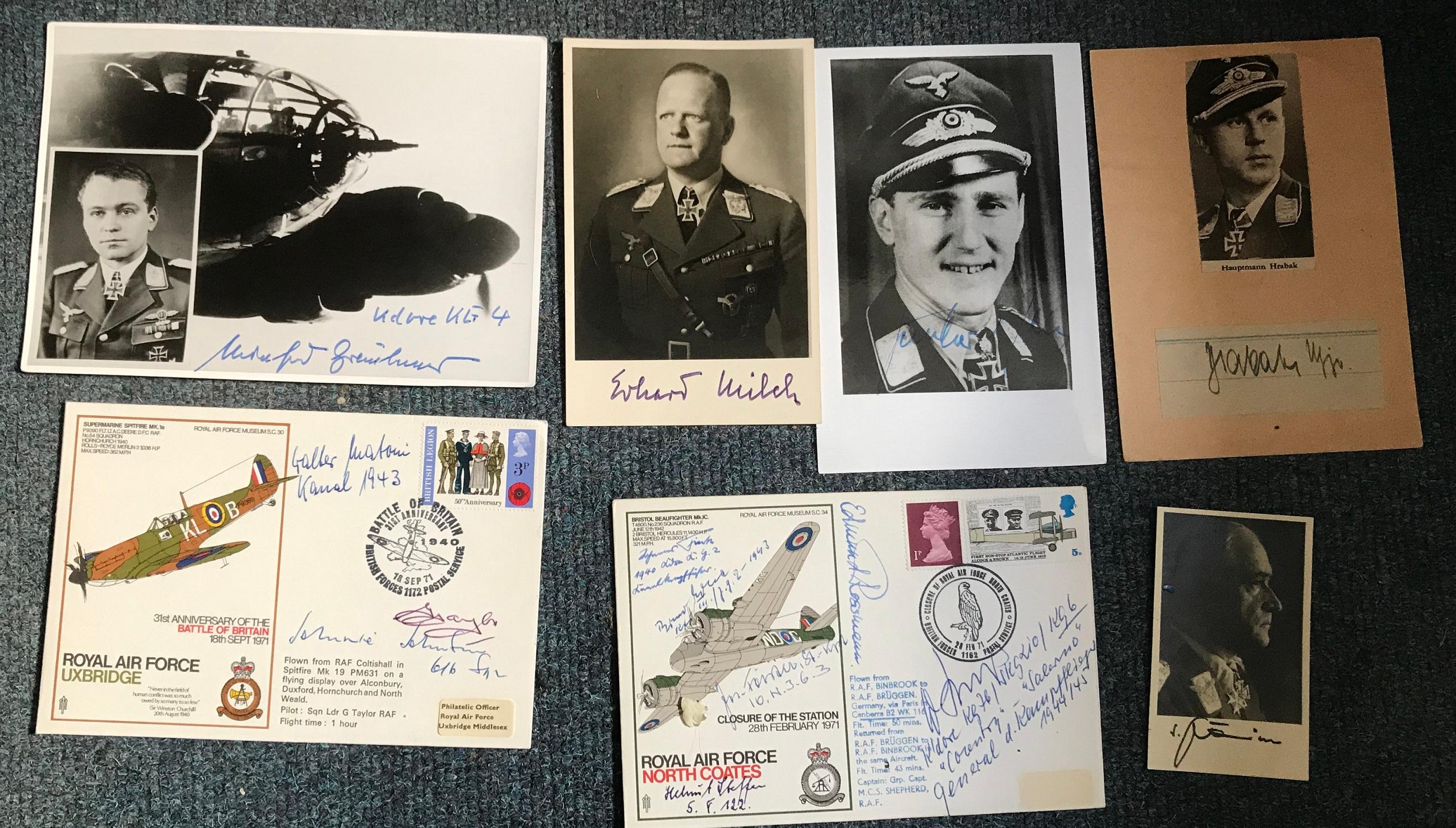 WW2 Luftwaffe aces signed photograph and cover collection. Four photos inc Gunter Rall KC, Field.