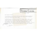 Gemma Craven TLS typed signed Letter dated 7/8/1981. Good Condition. All autographs come with a