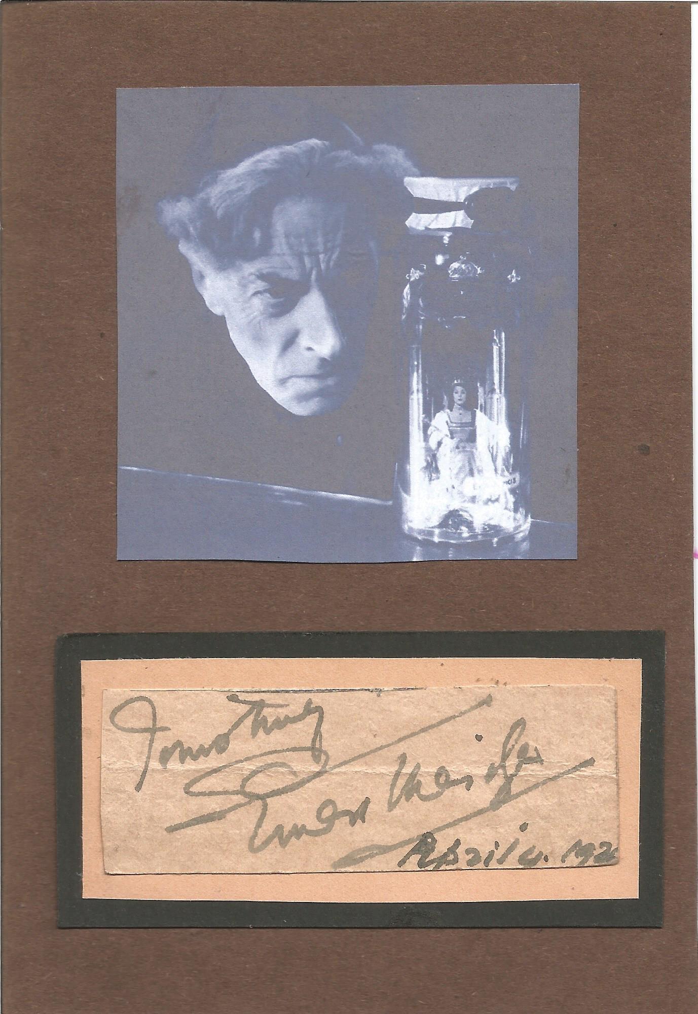 Ernest Thesiger signature piece. Starred in Bride of Frankenstein. Good Condition. All autographs