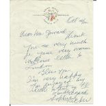 Sophie Tucker handwritten letter with biography page. Good Condition. All autographs come with a