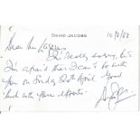 David Jacobs handwritten note dated 10/3/83. Good Condition. All autographs come with a