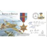 Five Battle of Britain fighter pilots signed 2001 BOB cover The 1939-1945 Star. Includes E Smythe,