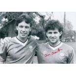 Autographed Arthur Albiston 12 X 8 Photo - B/W, Depicting Man United's Full-Backs For The 1983 Fa