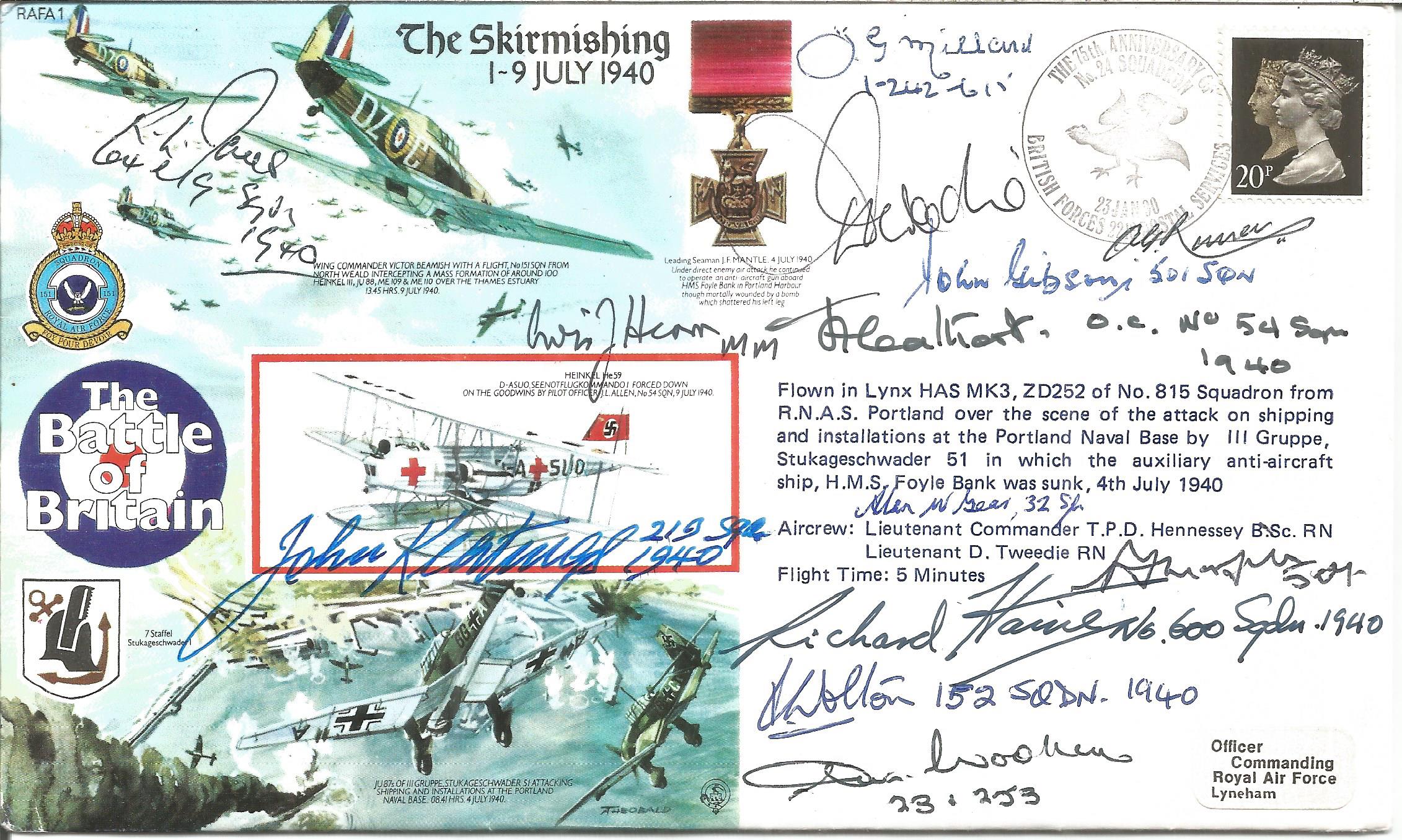 WW2 Battle of Britain pilots multiple signed 50th ann BOB The Skirmishing cover. Signed by 12 inc, J