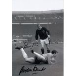 Autographed Denis Law & Gordon Banks 12 X 8 Photo - B/W, Depicting The England Goalkeeper Pouncing