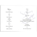 Football Liverpool legend Emlyn Hughes signed menu. Good Condition. All autographs come with a