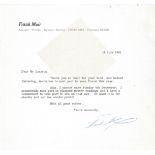 Frank Muir TLS typed signed Letter dated 16/7/1981. Good Condition. All autographs come with a