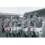 Autographed Man United 12 X 8 Photo - B/W, Depicting Man United Players Celebrating With The