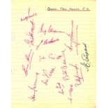 Football Queens Park Rangers 1940s /50s multi signed page 14 signatures includes George Powell,