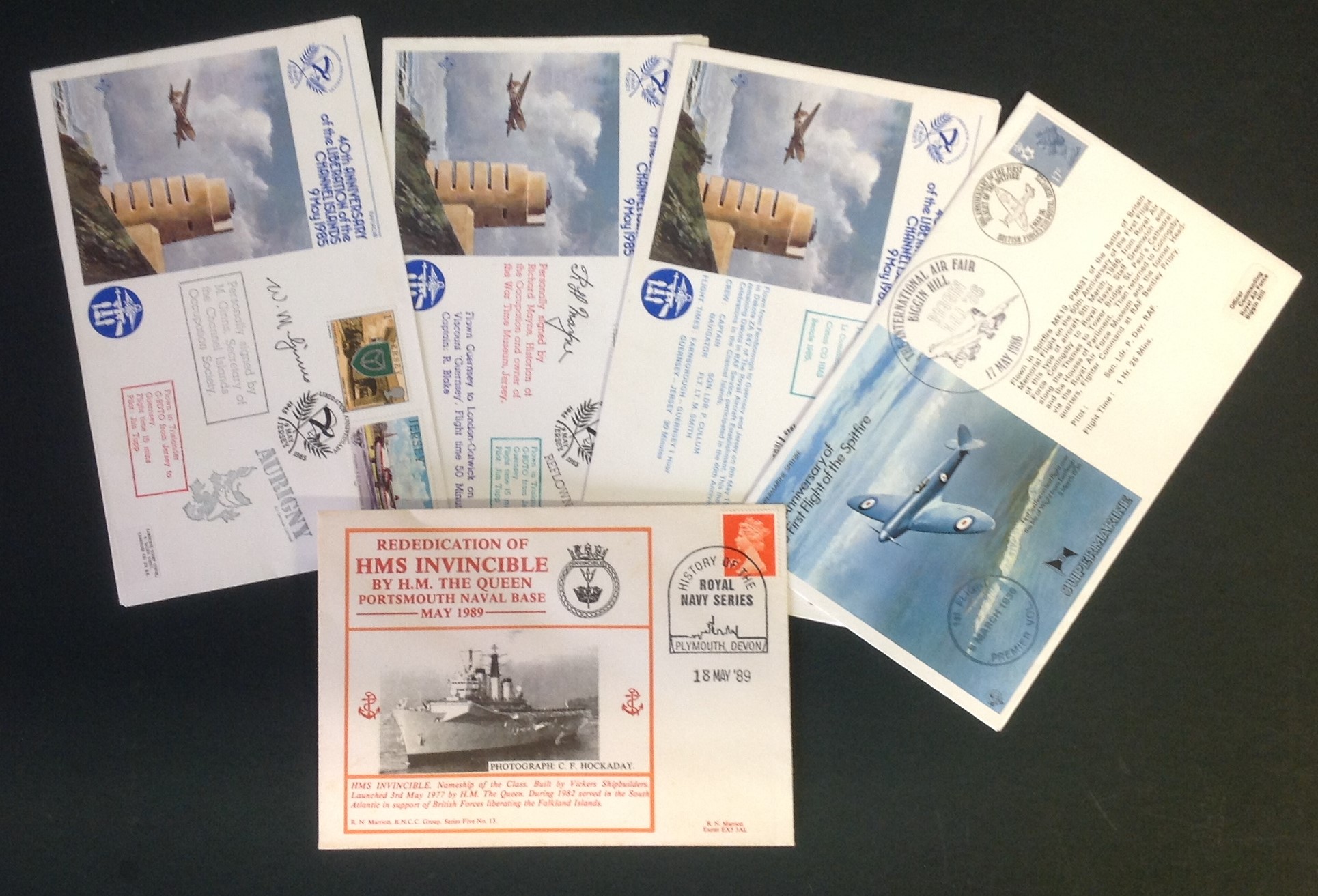 World War II collection 5 flown covers includes 50th Anniversary of the First Flight of Spitfire