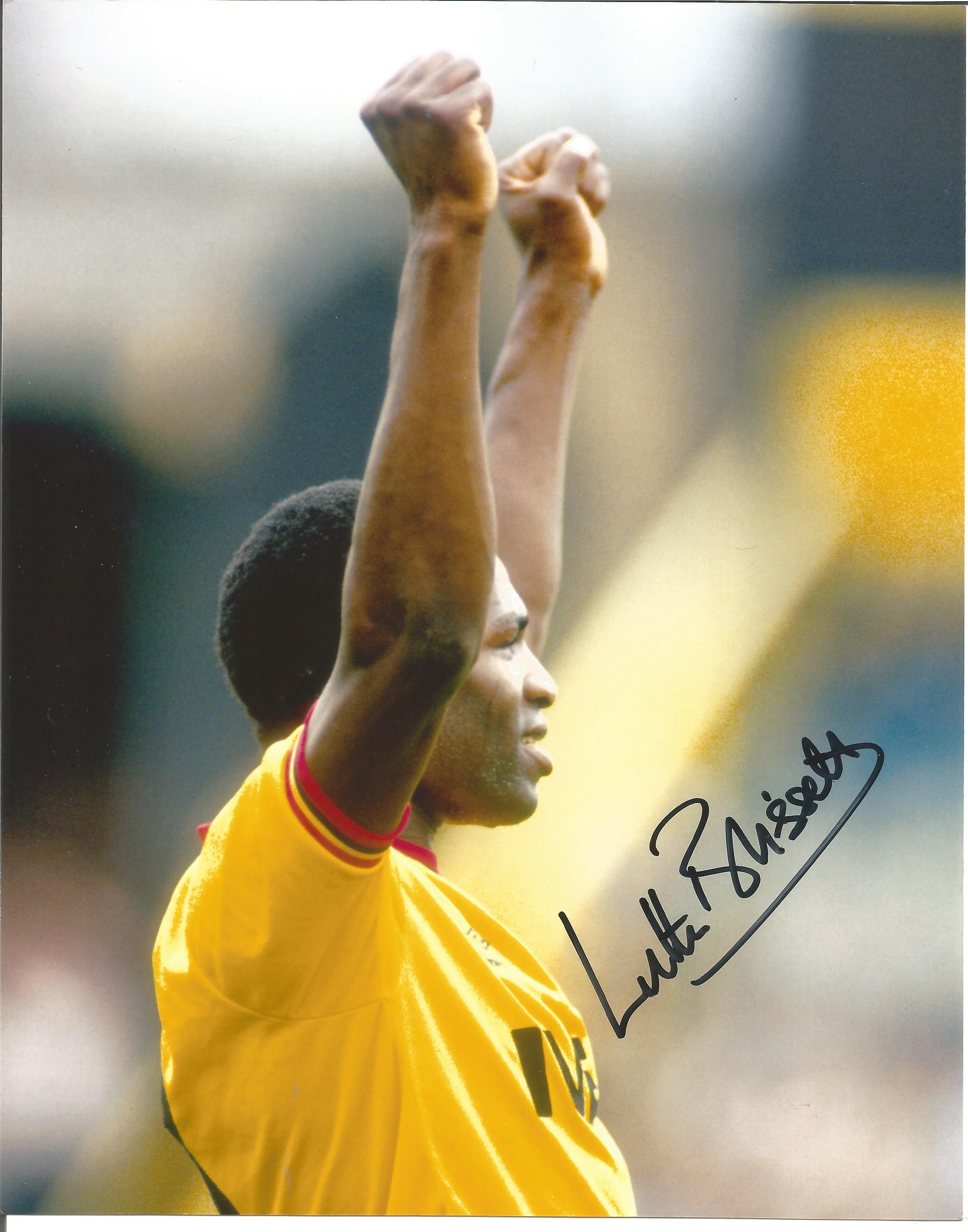 Luther Blissett signed 10x8 colour photo pictured celebrating while he was at Watford. Good