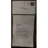 Leslie Nielson signed typed letter 1958 regarding working on Alfred Hitchcock TV Film. Good