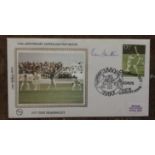 Cricket Legend Sir Len Hutton signed 1980 Benham small silk Cricket FDC. Good Condition. All