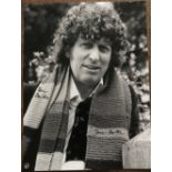 Dr Who Tom Baker signed 16 x 12 inch b/w photo, signed twice. Good Condition. All autographs come