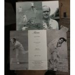 Cricket Sir Garfield Sobers and Fred Trueman signed Lunch menu plus two 10 x 8 inch photos signed by