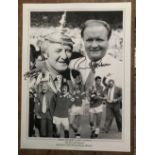 Football Ron Atkinson and Tommy Docherty signed 16 x 12 inch b/w montage photo. Good Condition.