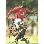 Andy Cole signed 7 x 5 inch colour Man Utd promo card, slight crease at top. Good Condition. All