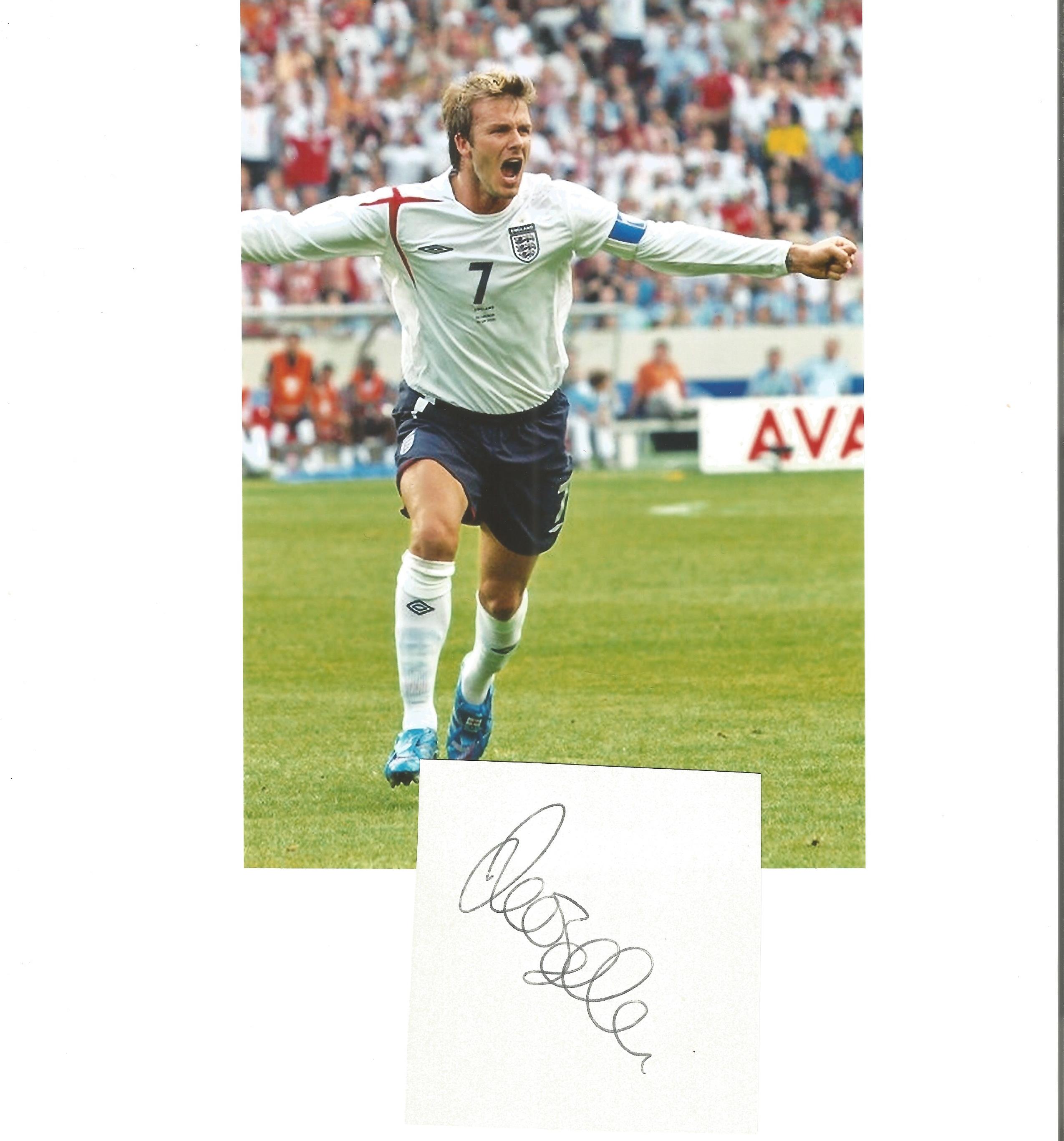 David Beckham Signed Card With England Photo. Good Condition. All autographs come with a Certificate