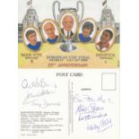 Autographed Man United 1968 Postcard, Measuring 6 X 4 This Modern Commemorative Card Depicts A