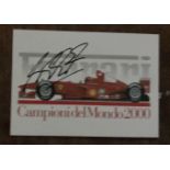 Motor Racing Michael Schumacher signed 6 x 4 inch Ferrari postcard. Good Condition. All autographs