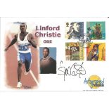 Linford Christie signed 1999 Autograph Editions official Settlers Tales FDC. Good Condition. All