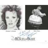 Jeanne Lehman signed 10x8 Beauty and the Beast Mrs Potts promo photo dedicated. Good Condition.