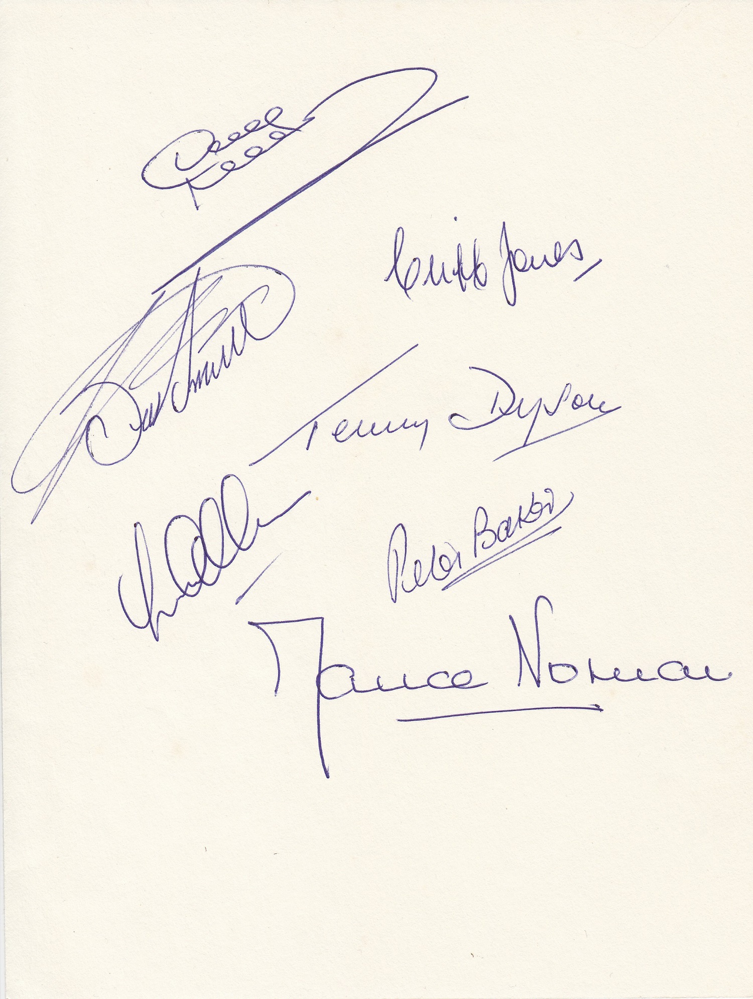 Autographed Tottenham 1961 Page, A Large Album Page Measuring 9 X 6 Signed In Blue Biro Pen By 7