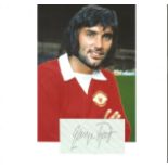 George Best (1946-2005) Signed Cut Lined Page With Manchester United Photo. Good Condition. All