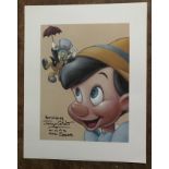 Pinocchio Eddie Carroll the voice of Jiminy Cricket signed 14 x 12 inch colour print. Good