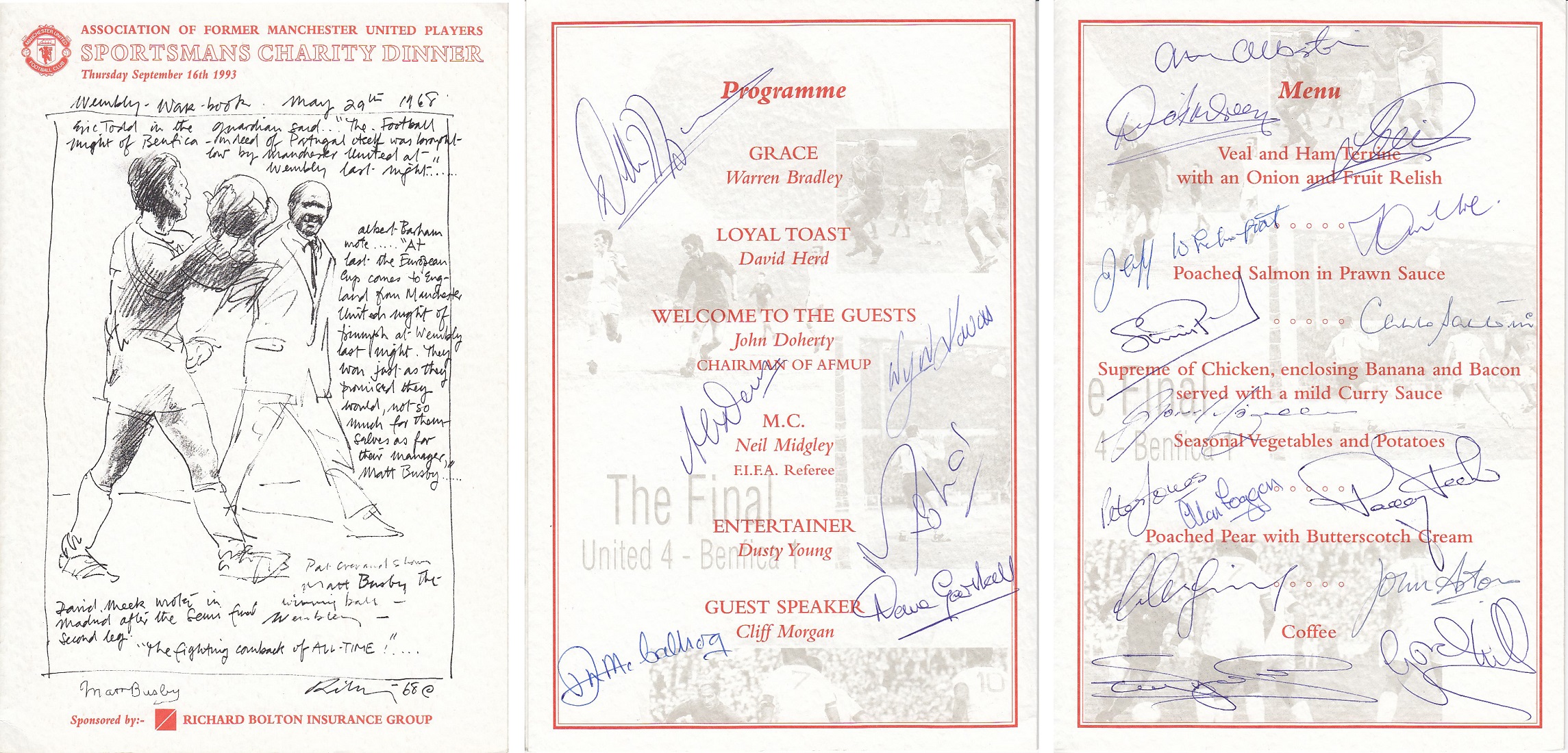 Autographed Man United Menu, A Superb Menu Issued For A Sportsmans Charity Dinner By The Association