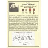Captain George Reid Millar DSO MC Legion de Honneur, Croix de Guerre signed white card regarding