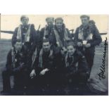 WW2 W/O Frank Mannion 105 sqn bottom right signed 7 x 5 inch b/w photo, bomber command veteran. Good