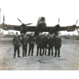WW2 Flt Lt Freddie Ball DFC 44/49 sqn 2nd from left signed 7 x 5 inch b/w photo, Lancaster bomber