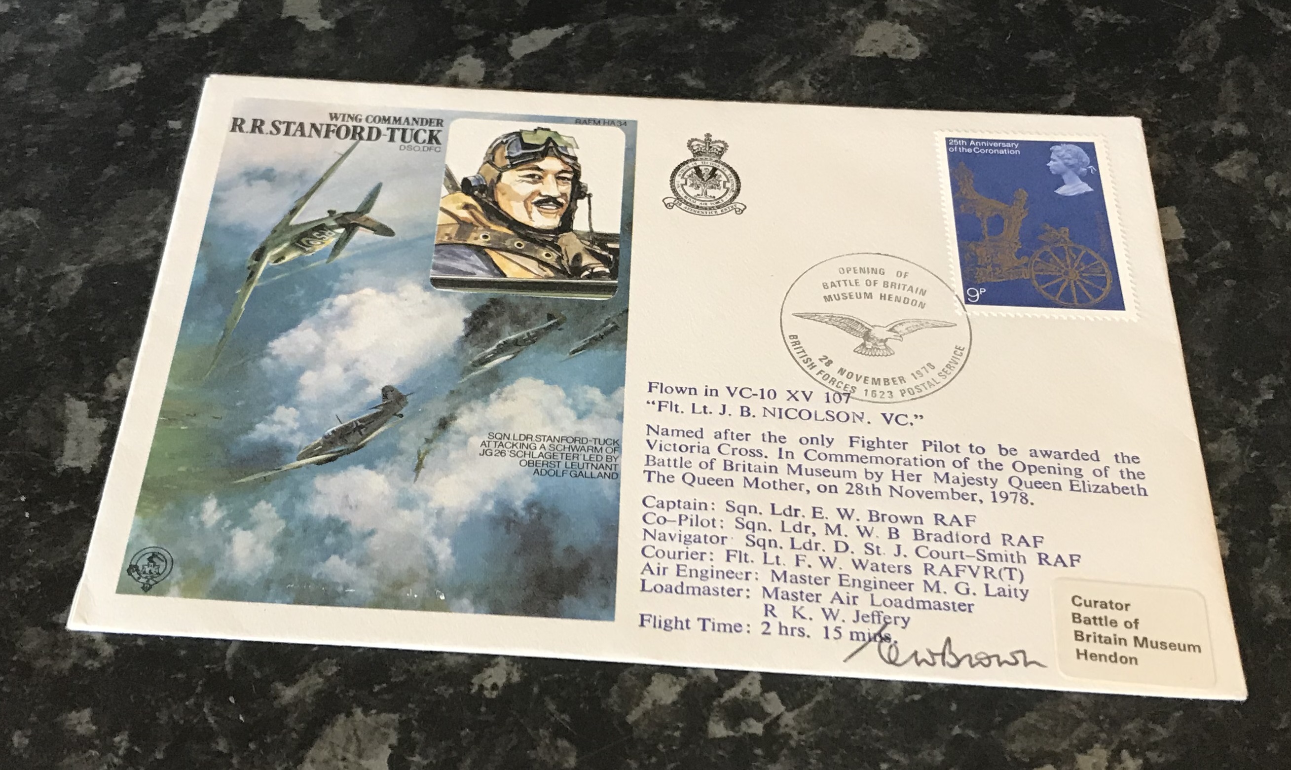 Flown and signed cover Wing Commander R R Stanford Tuck RAF Museum HA34 Historic Aviators cover