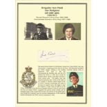 Brigadier Ann Field née Hodgson CB CBE ADC signed piece she commanded Womens Army Corps 1977 1986.