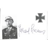 WW2 Luftwaffe ace Gerhard Krems signed 4 x 3 inch illustrated biography card. All autographs come