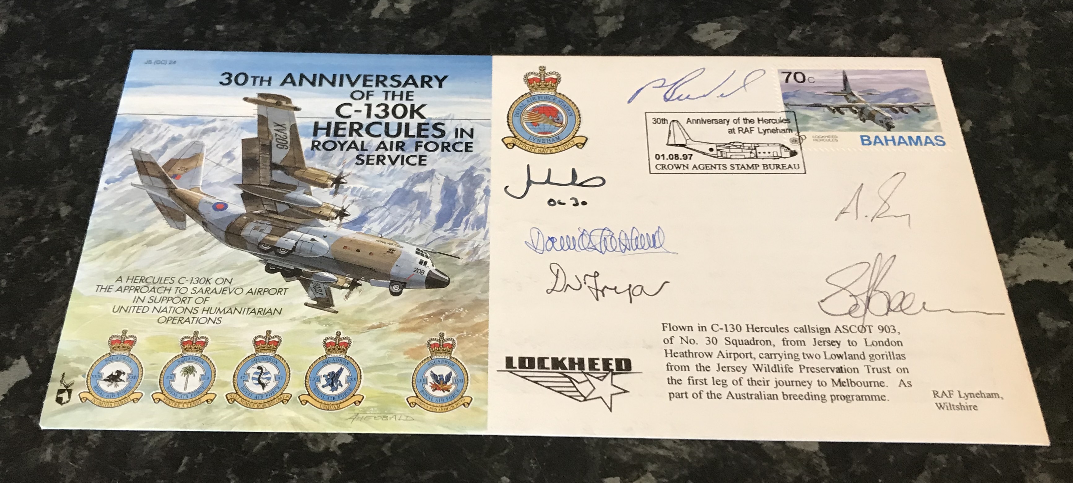 30th Anniversary of The C 130K Hercules in Royal Air Force Service cover, flown in a C 130