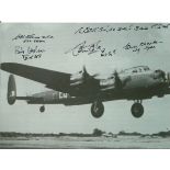 WW2 Lancaster bomber 7 x 5 inch b/w photo signed by five veterans Flt Lt Eric Clarke MID 49 Sqn
