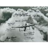 WW2 Lancaster bomber 7 x 5 inch b/w photo signed by nine veterans Wg Cdr John Bell DFC 617/619 sqn