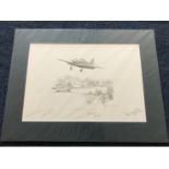 Nicolas Trudgian ORIGINAL PENCIL DRAWING Hurricane of 32 Squadron July 1940 signed by 4 RAF Battle