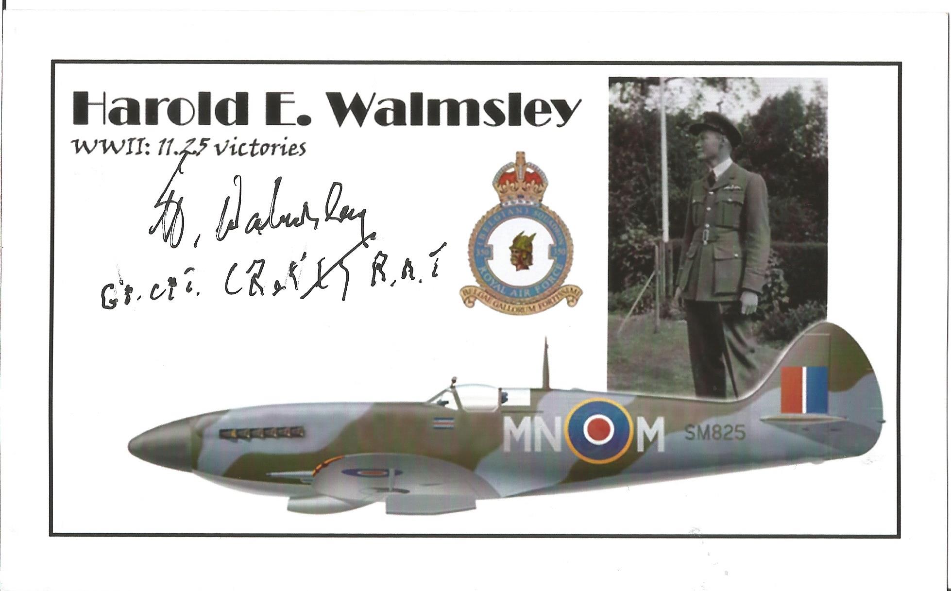 Squadron Leader Harold E. Walmsley signed World War II 6x4 white card with black and white photo.