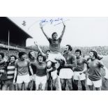 Autographed John Greig 12 X 8 Photo B/W, Depicting The Rangers Captain Being Chaired By Teammates