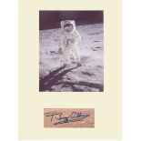 Apollo11 Buzz Aldrin Signature mounted with iconic 'vizor' shot of Aldrin on the moon.