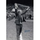 Autographed Tommy Docherty 12 X 8 Photo B/W, Depicting The Man United Manager Enjoying The