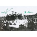 Autographed Celtic 12 X 8 Photo B/W, Depicting Celtic Players Parading The European Cup Around